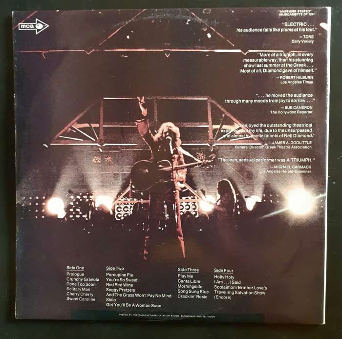 Neil Diamond - Hot August Night Double LP Vinyl Record Set - Australia Pressing