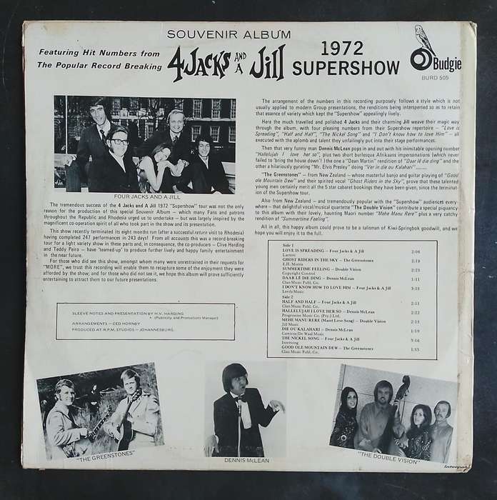 Four Jacks And A Jill - 1972 Supershow LP Vinyl Record