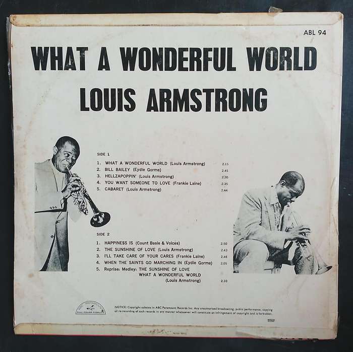 Louis Armstrong - What A Wonderful World LP Vinyl Record - USA Pressing