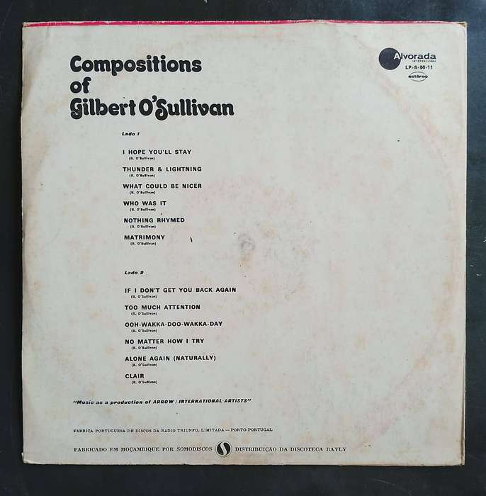 Gilbert O'Sullivan - Compositions Of Gilbert O'Sullivan LP Vinyl Record - Mozambique Pressing