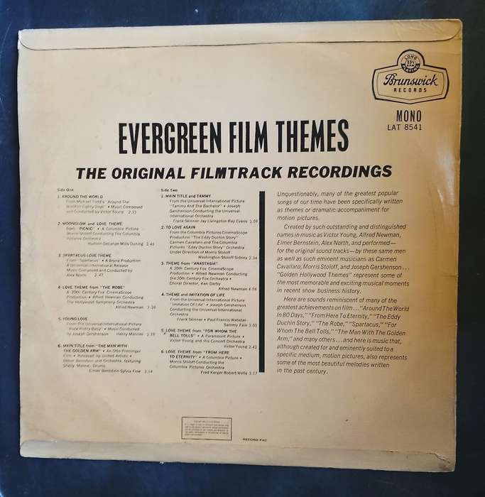Evergreen Film Themes (The Original Sound Tracks) LP Vinyl Record