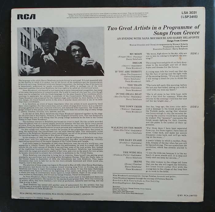 An Evening With Nana Mouskouri And Harry Belafonte LP Vinyl Record - UK Pressing