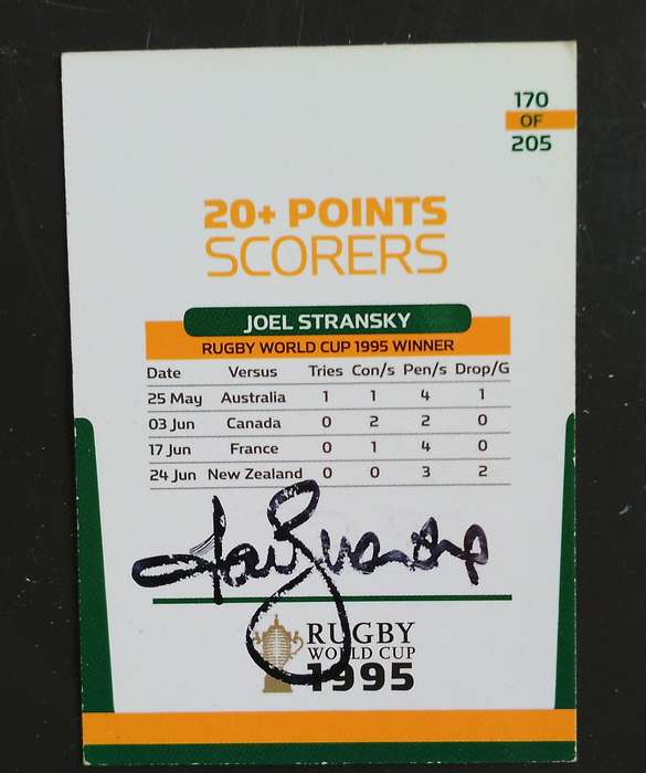 Joel Stransky 2011 Big Ball 20+ Points Scorers Card - Autographed by Joel Stransky