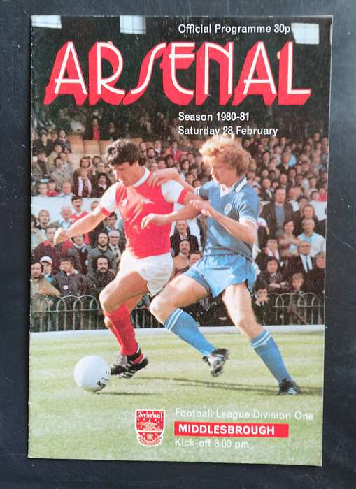 Arsenal vs Middlesbrough 1980/81 Division 1 Match Programme