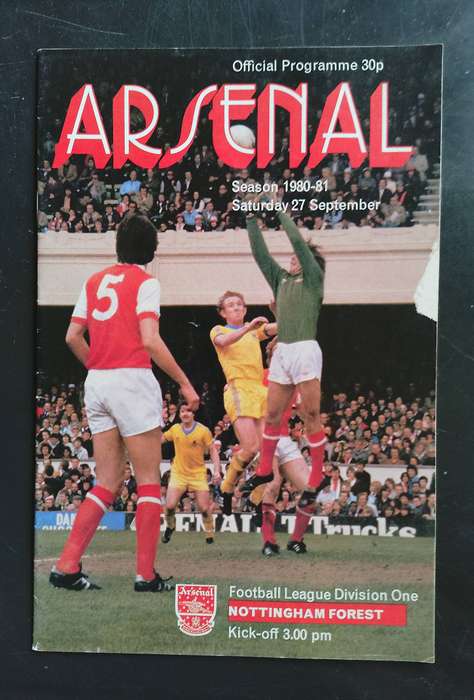 Arsenal vs Nottingham Forest 1980/81 Division 1 Match Programme