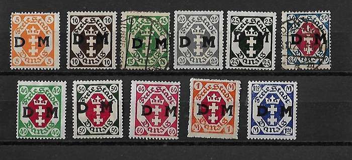 Danzig (Germany) - 1921 Official Part Set of 11 Stamps MH & VFU