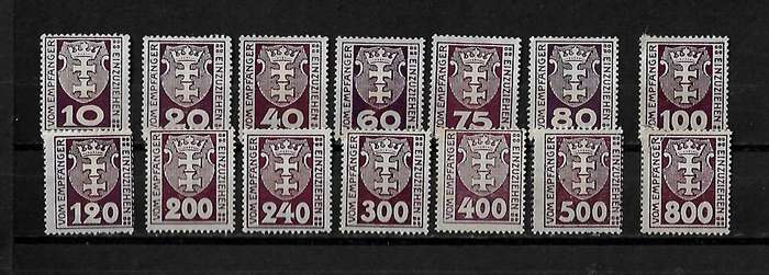 Danzig (Germany) - 1922 Postage Dues Part Set of 14 Stamps MH