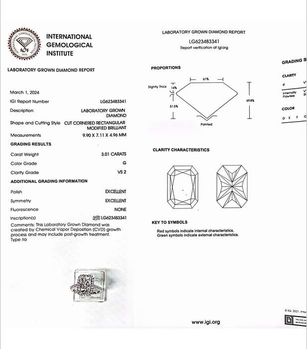 3.01CT DIAMOND RING  (IGI Certified Diamond) G VS2
