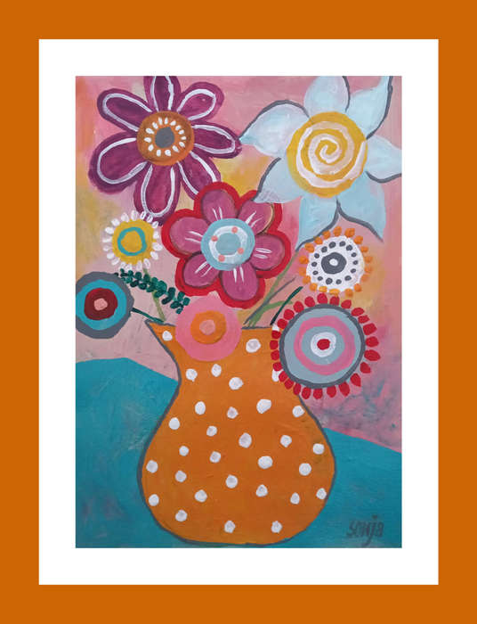 Flowers in pot -  Acrylics on paper