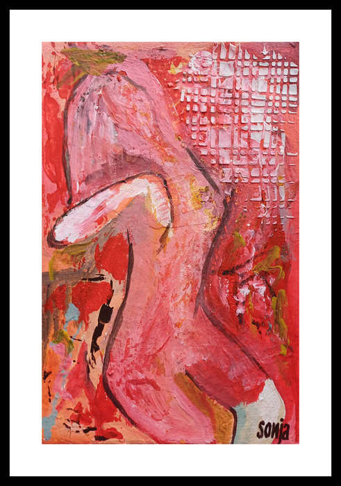 Woman in Red - Acrylics on canvas sheet - Abstract Art