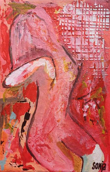 Woman in Red - Acrylics on canvas sheet - Abstract Art