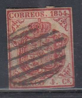 SPAIN 1854 SG 33 ,4c CARMINE THICK PAPER IMPERFECT USED