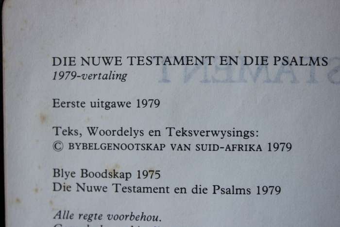DIE NUWE TESTAMENT EN PSALMS. 1979-Vertaling met Woordelys en Teksverwysings.