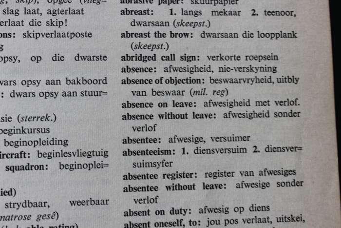 WEERMAGSWOORDEBOEK. Engels-Afrikaans. Die Staatsdrukker Pretoria 1954.