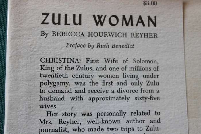 ZULU WOMAN. Christina, First Wife of Solomon, King of the Zulus. Rebecca Hourwich Reyher.