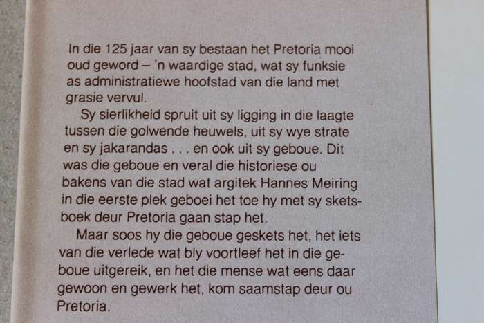 PRETORIA 125  by Hannes Meiring  (An architect's sketchbook of Pretoria with bilingual text)