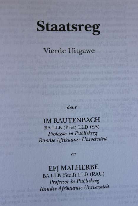 STAATSREG deur J. M. Rautenbach en E. F. J. Malherbe  Vierde Uitgawe