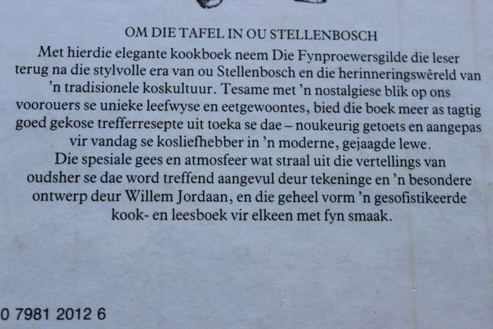 OM DIE TAFEL IN OU STELLENBOSCH. (Die Fynproewersgilde Stellenbosch) deur Magda Pretorius