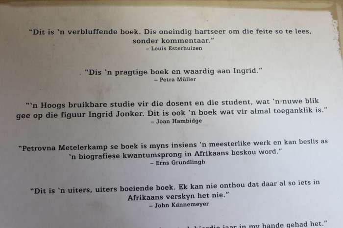INGRID JONKER: Beeld van digterslewe deur Petrovna Metelerkamp met jeugbiografie deur Anina Jonker