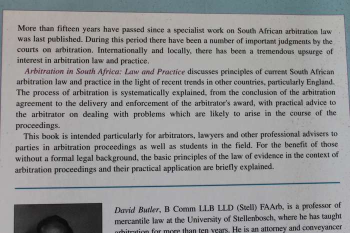 ARBITRATION IN SOUTH AFRICA  (LAW AND PRACTICE)  by David Butler and Eyvind Finsen