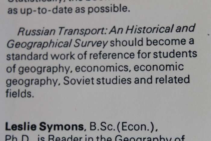 RUSSIAN TRANSPORT An Historical and Geographical Survey  by Leslie Symons and Colin White
