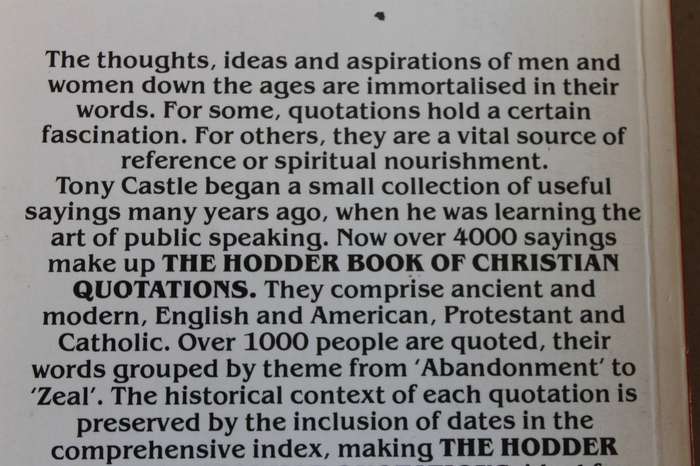 THE HODDER BOOK OF CHRISTIAN QUOTATIONS  by Tony Castle
