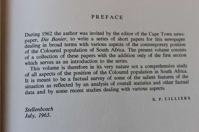 THE COLOURED OF SOUTH AFRICA  A factual Survey  by S. P. Cilliers