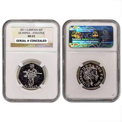 2011 Great Britain Elizabeth II 4th portrait 50 Pence 2012 Summer Olympics London Athletics NGC MS65