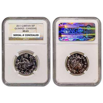 2011 Great Britain Elizabeth II 4th portrait 50 Pence 2012 Summer Olympics London Canoeing NGCS MS65