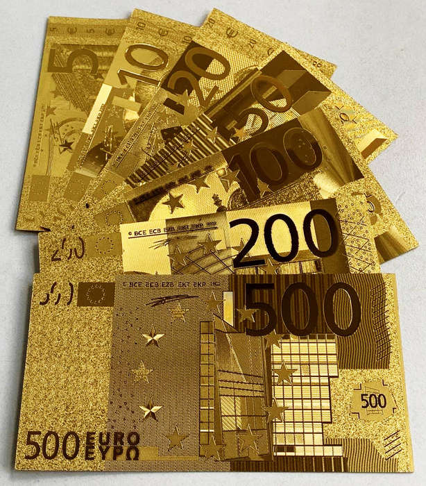 7pcs Euro Golden Banknote Replica Bank Note Set