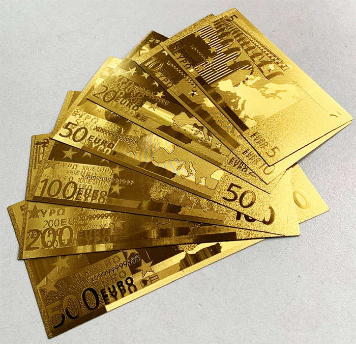 7pcs Euro Golden Banknote Replica Bank Note Set