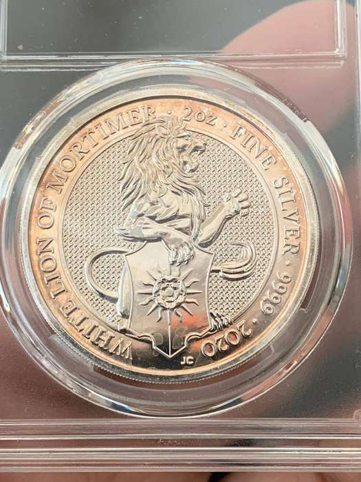 2020 United Kingdom Britain 5 Pounds 2oz Pure Silver Queen's Beast - White Lion of Mortimer