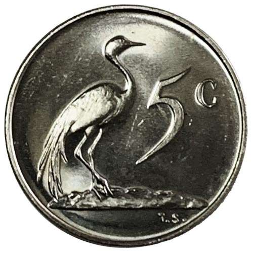 1972 South Africa 5c uncirculated nickel