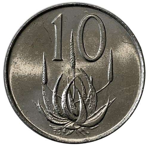 1967 South Africa 10c English uncirculated nickel
