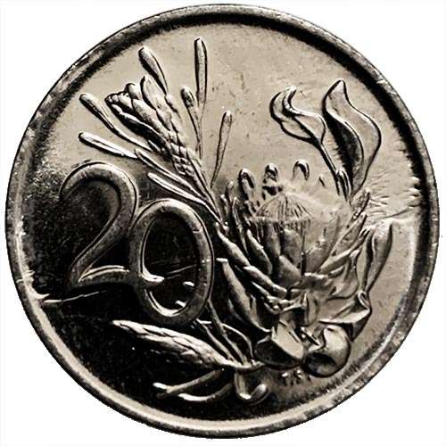1990 South Africa 20c pure nickel Proof Like