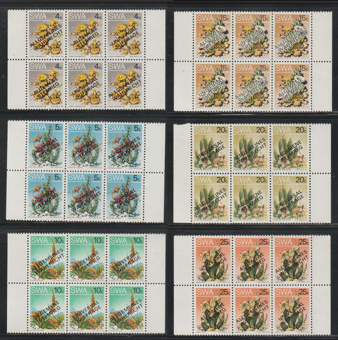 South West Africa UMM Set in Blocks of 6 Universal Suffrage 1978 CV R260+