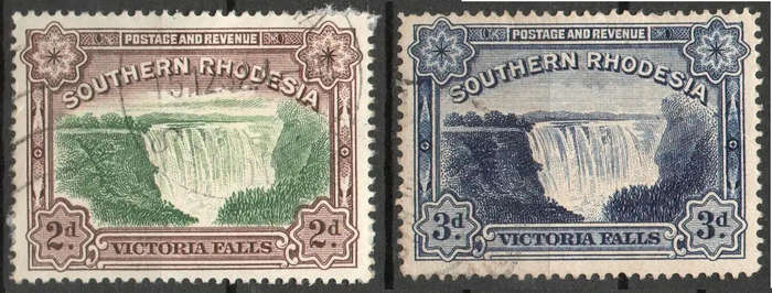 Southern Rhodesia 1935 Large Falls Inscribed Postage & Revenue - Used SACC 36-37