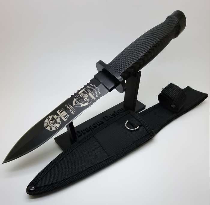 Black Full Metal Dagger with Sheath and Engraving