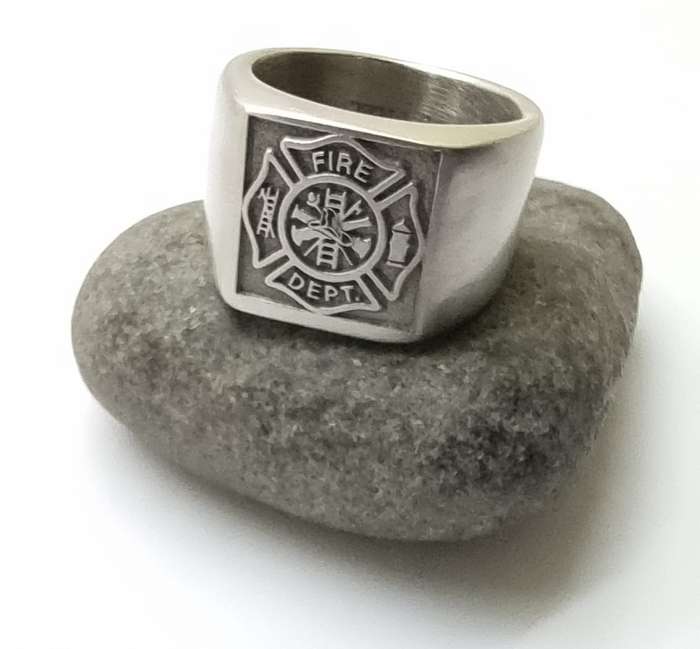 Engraved Stainless Steel Firefighter Pinky Ring