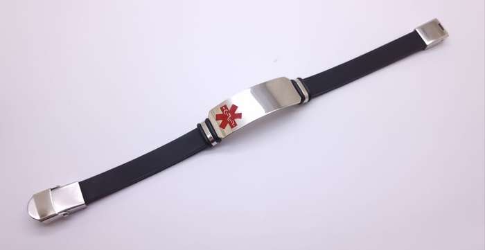 Black Silicone Medical Alert Bracelet Big Plate