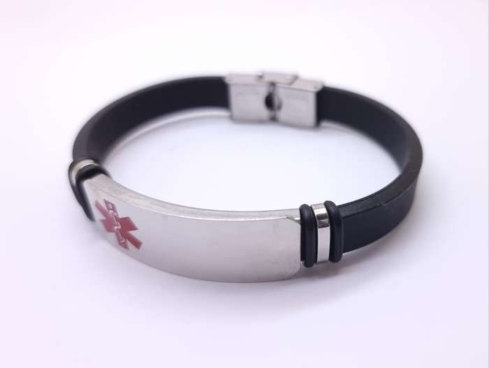Black Silicone Medical Alert Bracelet Big Plate