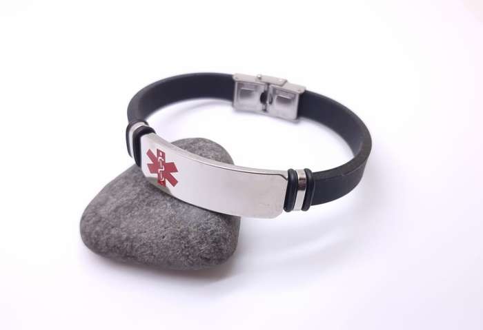 Black Silicone Medical Alert Bracelet Big Plate