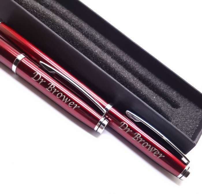 Burgundy and silver ballpoint pen and rollerball pen set 'helium' in presentation box