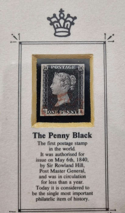 GB 1840 One Penny Black Mounted in Bronze Frame in Presentation Box