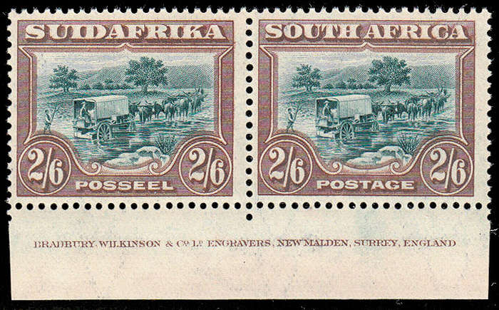 SOUTH AFRICA 1927 LONDON PICTORIALS 2s6d PERF 14 IMPRINT PAIR VERY FINE MNH SACC 38 CAT R17000