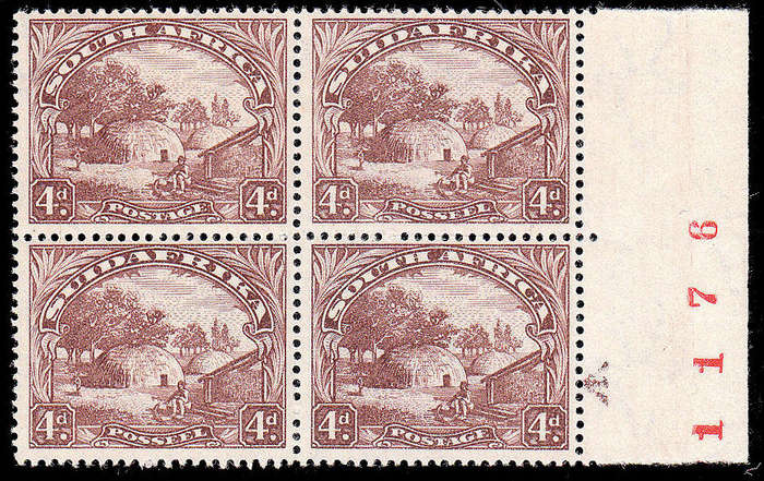 SOUTH AFRICA 1930 ROTO'S 4d RIGHT MARG BLOCK WITH GHOST ARROW VAR VERY FINE MINT SACC 47 var R1200+