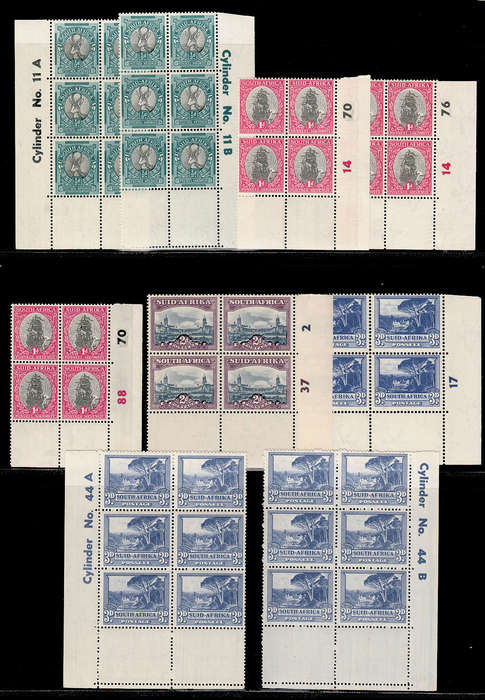 SOUTH AFRICA 1947-54 PICTORIALS SELECTION OF CONTROL BLOCKS TO 2s6 VERY FINE MNH