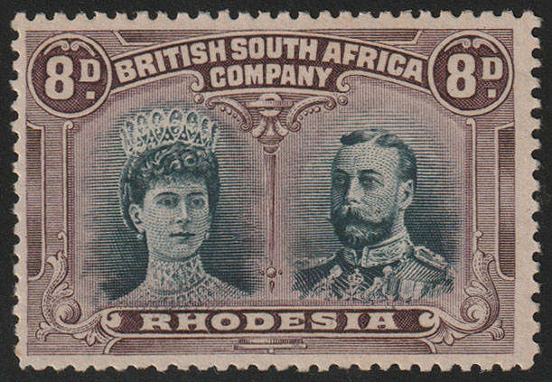 BSAC 1910 DOUBLE HEADS 8d GREENISH BLACK ANDPURPLE WITH GASH IN EAR VAR. VERY FINE MNH SACC 148