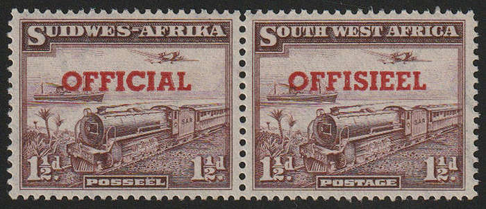 SWA 1951 OFFICIALS 1½d TRANSPORT PAIR WITH TRANSPOSED OVERPRINT FINE LMM. SACC 25a