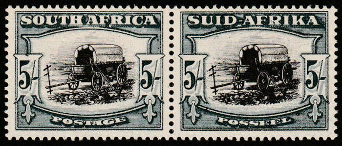 UNION 1933 5s BLUE-GREEN WITH BROKEN YOKE VAR PLUS OTHER DOTS AND SCRACTCHES VERY FINE MNH SACC 62ac
